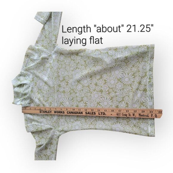 Semi Sheer Levi's Mesh Top XS Green White Daisy Print Mockneck Boho Layering - Picture 4 of 8